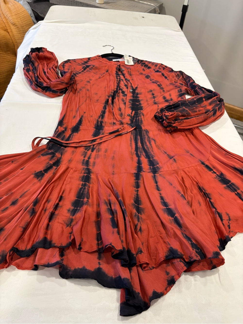 SALONI Red and Black Tie-Dye Long Sleeve Dress
